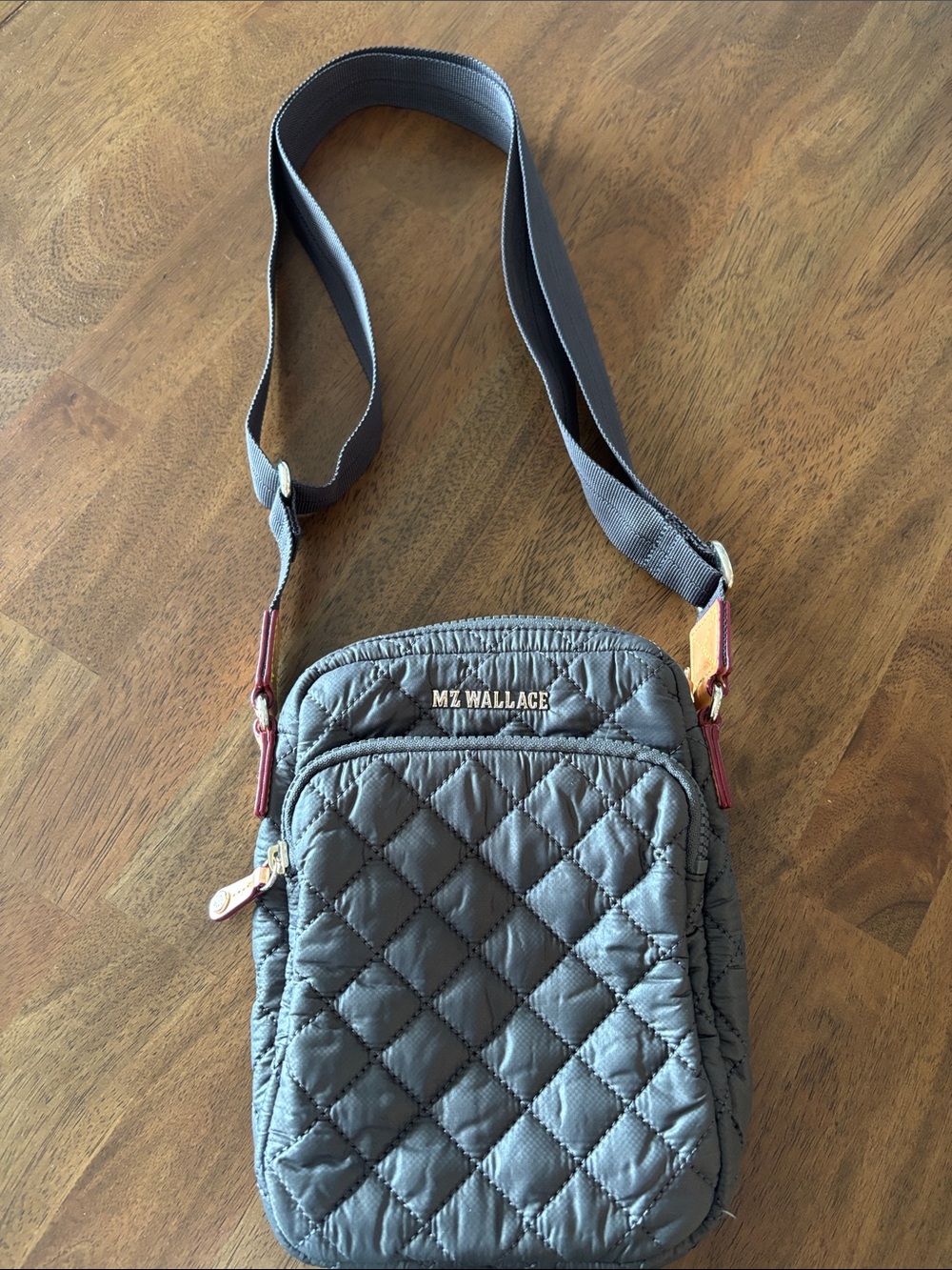 MZ Wallace Quilted Crossbody Bag - Gray with Brown Accents